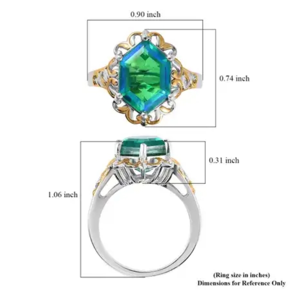 Peacock Quartz Hexagon Ring in Vermeil YG and Platinum Over Sterling Silver - Picture 11 of 11